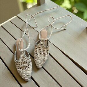 RAG & CO Cream Woven Lace Up Flats Sandals Size US 8